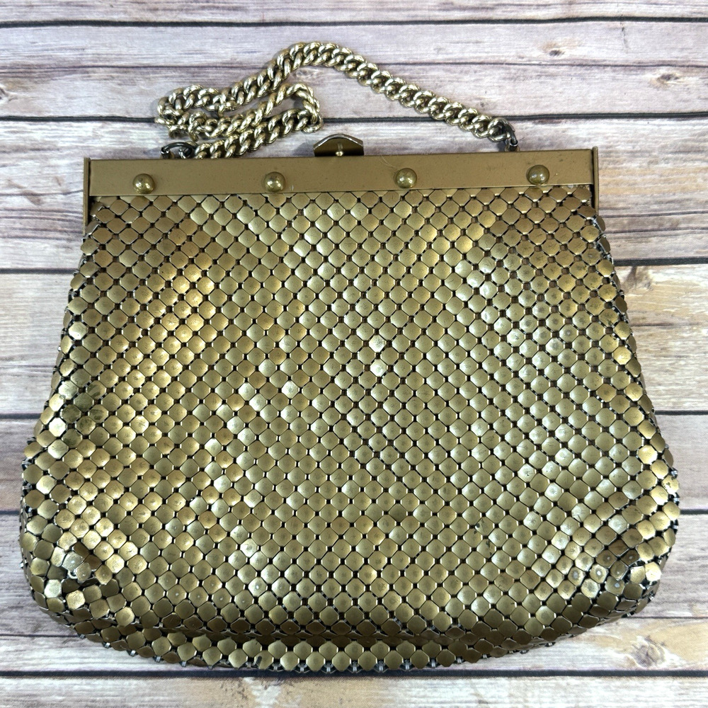 Vintage Whiting & Davis Chunky Gold Mesh Large Shoulder Bag Evening Bag Purse